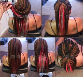 Customized Fire Colored multicolored Box Braids - 1B, 30, 27, 350, Red and Silver