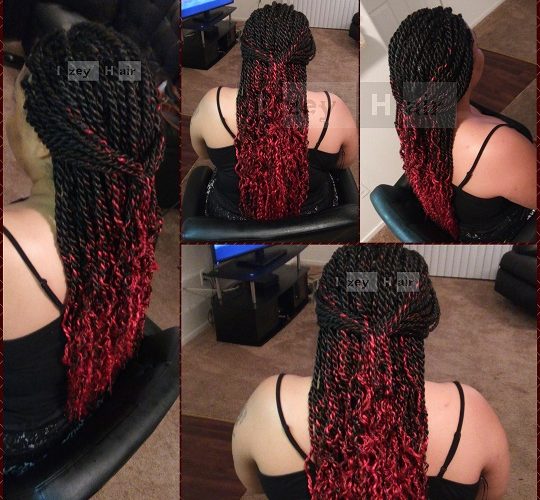 Ombre (Black and Red) Senegalese Braiding Twist - Izey Hair in Las Vegas Nevada