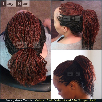 Senegalese Twists - Colors 1B (Off-black) and 350 (Copper Red)