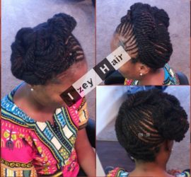 Cornrows and Kinky Twist in an Up Do - Color 1B (black) with little red highlights - Las Vegas