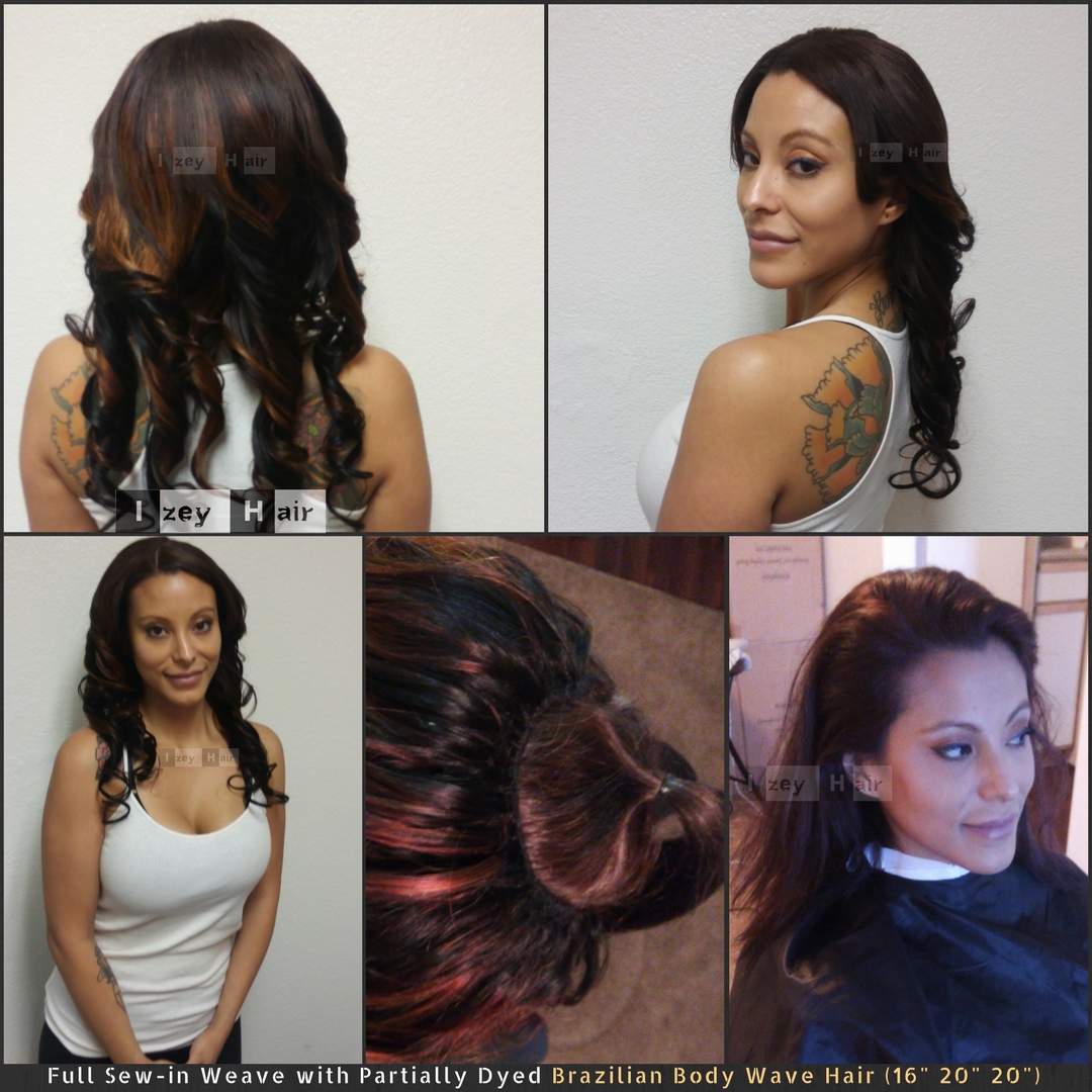 Full Sew-in Weave with Partially Dyed Brazilian Body Wave Hair (16- 20- 20-)