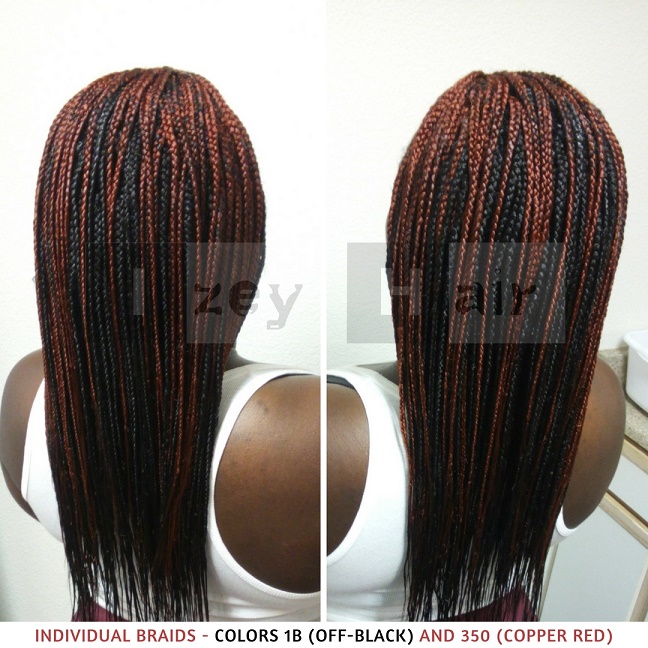 Individual Braids - Colors 1B (off-black) and 350 (copper red)