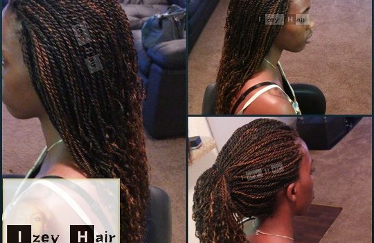Mid-back length Senegalese Twist with curled ends - Colors 1B and 30