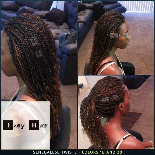 Mid-back length Senegalese Twist with curled ends - Colors 1B and 30