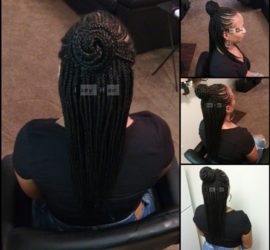 Feed-in Cornrows in a bun, with Individual Braids - Izey Hair - Las Vegas, NV