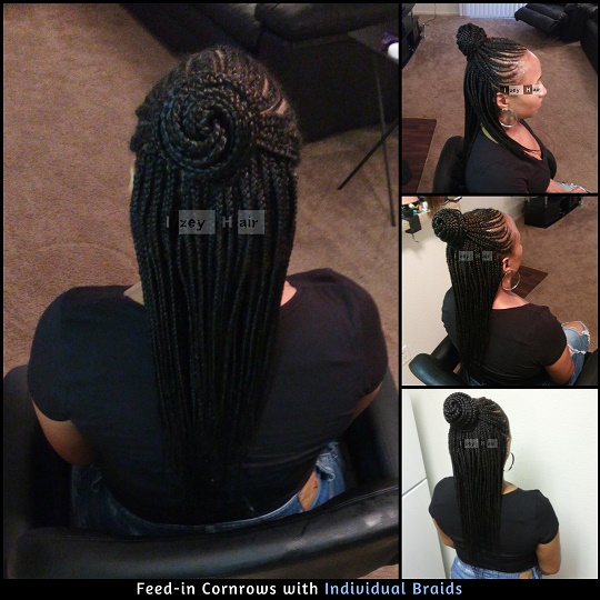 Feed-in Cornrows in a bun, with Individual Braids - Izey Hair - Las Vegas, NV