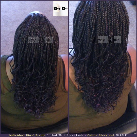 Individual (Box) Braids Curled With Flexi Rods - Colors Black and PURPLE - Izey Hair - Las Vegas, NV