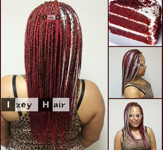 Food Inspired Hair Styles - Red Velvet Cake Individual Box Braids - Izey Hair - Las Vegas