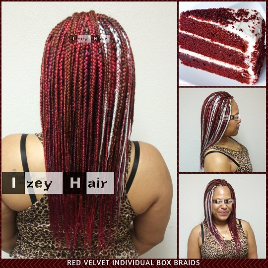 Food Inspired Hair Styles - Red Velvet Cake Individual Box Braids - Izey Hair - Las Vegas