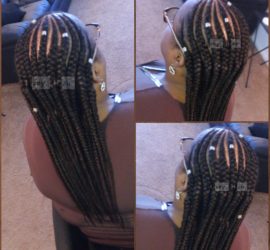 Feed-in cornrows with silver ornate decorative and adjustable hair cuff beads - Izey Hair - Las Vegas, NV