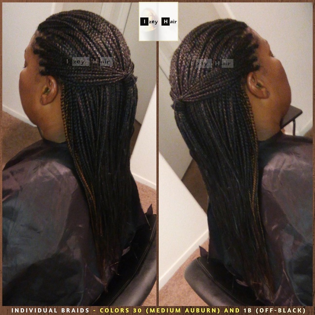 Individual Braids - Colors 30 (Medium Auburn) and 1B (Off-Black) - Izey Hair - Las Vegas, NV