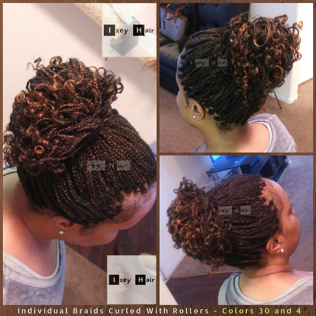Individual Braids Curled With Rollers - Colors 30 (Medium Auburn) and 4 (Light Brown)