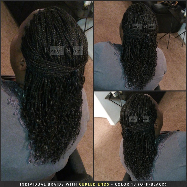 Individual Braids with Curled Ends - Color 1B (Off-Black) - Izey Hair - Las Vegas Nevada