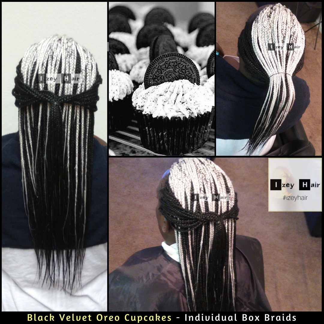 Black Velvet Oreo Cupcakes - Queencakes - Food Inspired Hair Style - Individual Box Braids - Izey Hair - Las Vegas Nevada