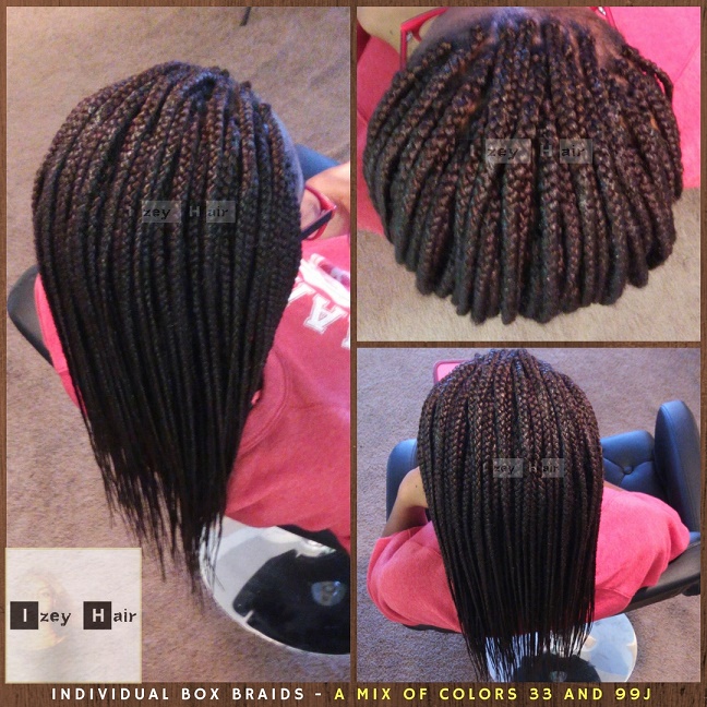 Individual Box Braids - A Mix of Color 33 and Color 99J - Izey Hair - Las Vegas, NV