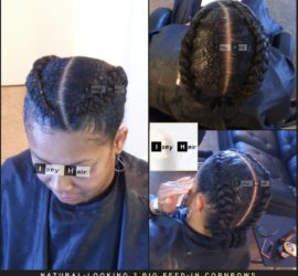 Natural Looking 2 Big Feed-in Cornrows - Braided Pigtails - Boxer Braids