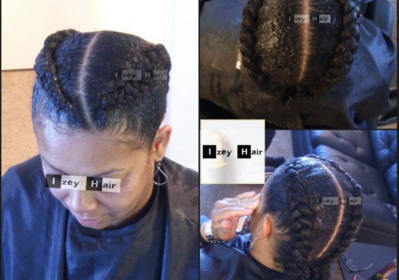 Natural Looking 2 Big Feed-in Cornrows - Braided Pigtails - Boxer Braids