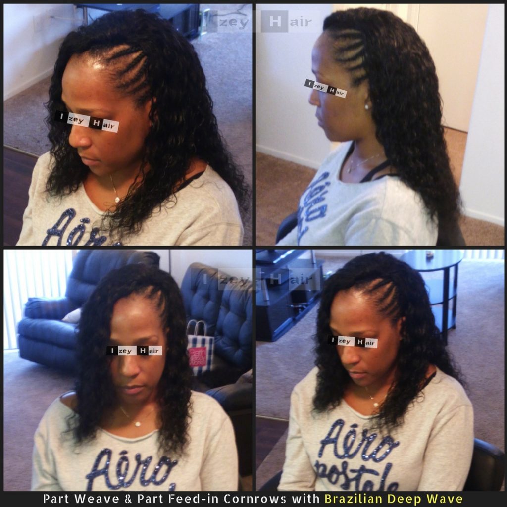 Part Weave and Part Feed-in Cornrows with Brazilian Deep Wave