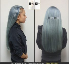 Cornrows - Faux Side Cut with Blue-ish Grey Brazilian Body Wave - Izey Hair - Vegas