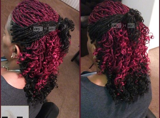 Senegalese Twist with Curled Ends - Black and Burgundy