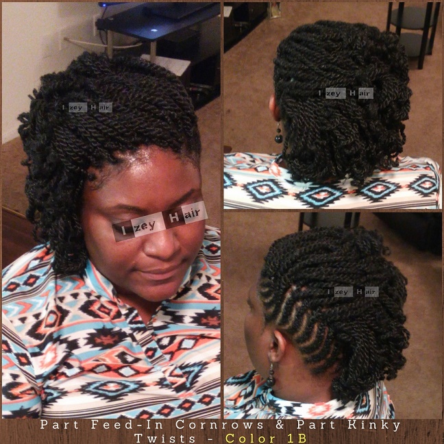 Part Feed-In Cornrows and Part Kinky Twists - Color 1B (off-black): Photo by Izey Hair in Las Vegas, NV