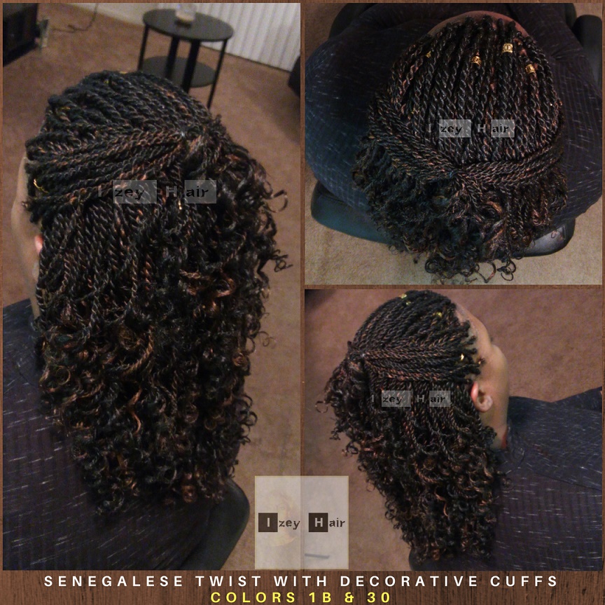 Senegalese Twist with Decorative Cuffs Colors 1B and 30 - Izey Hair - Las Vegas, NV