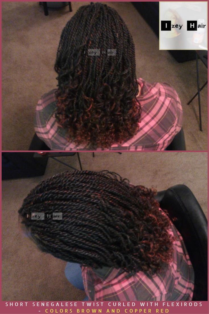 Short Senegalese Twist Curled with Flexirods - Colors Brown and Copper Red