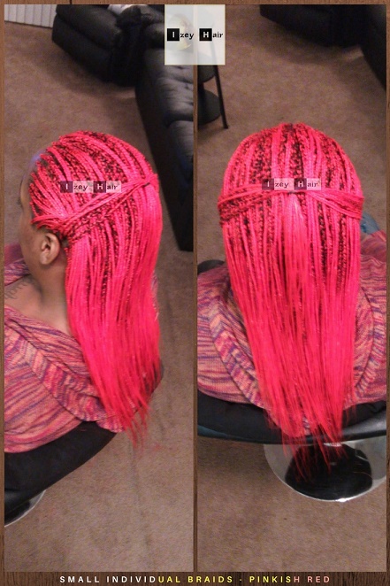 Feathered and Tapered Ends - Small Individual Braids - Pinkish Red - Izey Hair - Las Vegas, NV
