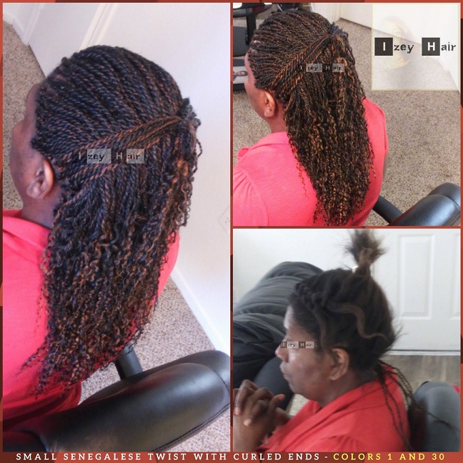 Mid-back length Senegalese Twist with curled ends - Colors 1B and 30