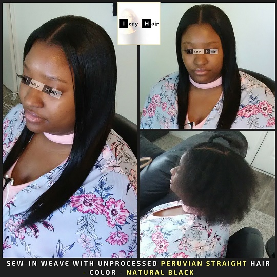 Sew-in Weave with Unprocessed Peruvian Straight hair Color - Natural Black - Izey Hair - Las Vegas