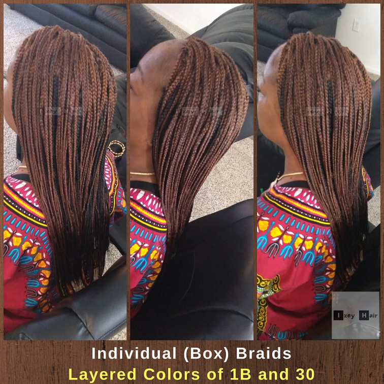 Individual Box Braids - Layered Colors of 1B and 30 - Izey Hair - Las Vegas, NV
