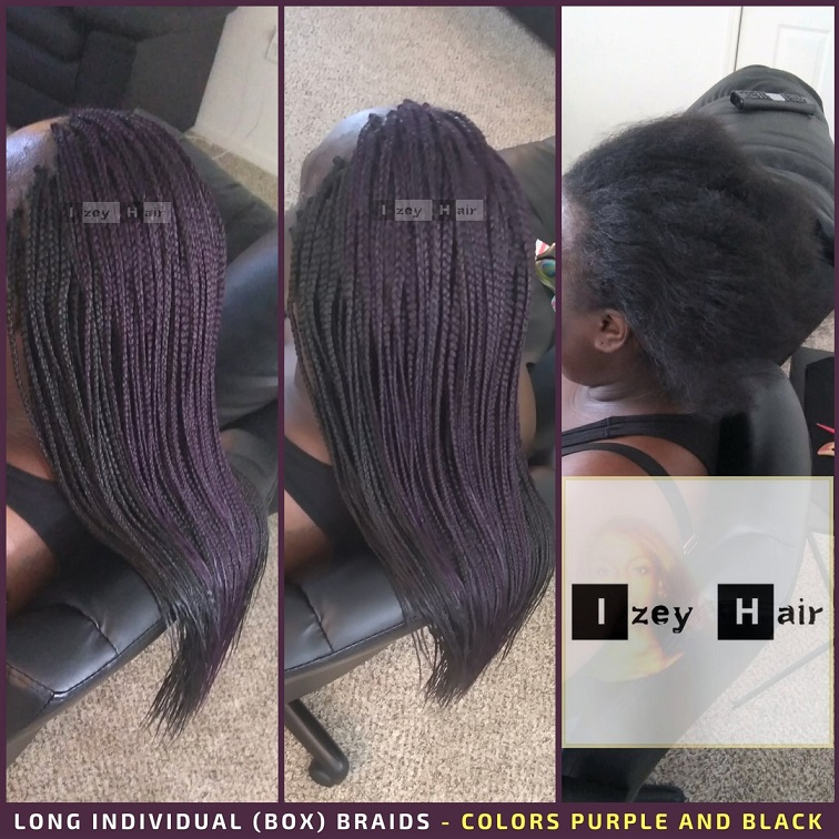 Long Individual (Box) Braids - Colors Purple and Black - Izey Hair - Las Vegas, NV