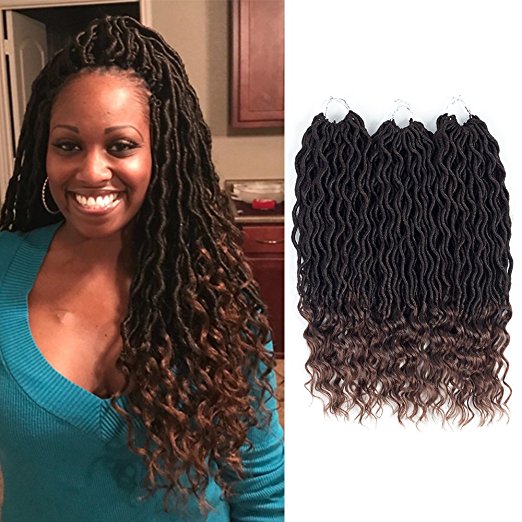 Lihui Ombre 1B/30 Ombre Goddess Faux Locs Crochet Braiding Hair with Curly Ends 