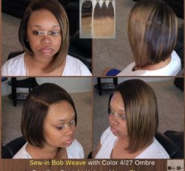 Sew-in Bob Weave with Color 4/27 Ombre Brazilian Straight Hair and Lace Closure