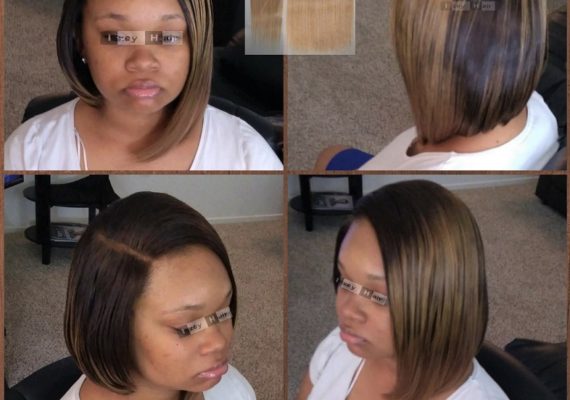 Sew-in Bob Weave with Color 4/27 Ombre Brazilian Straight Hair and Lace Closure