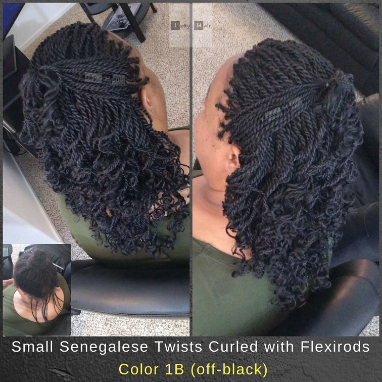 Small Senegalese Twists Curled with Flexirods Color 1B (off-black) - Izey Hair - Las Vegas, NV