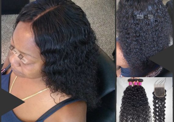 Sew-in Weave with Brazilian Water Wave Bundles and Lace Closure