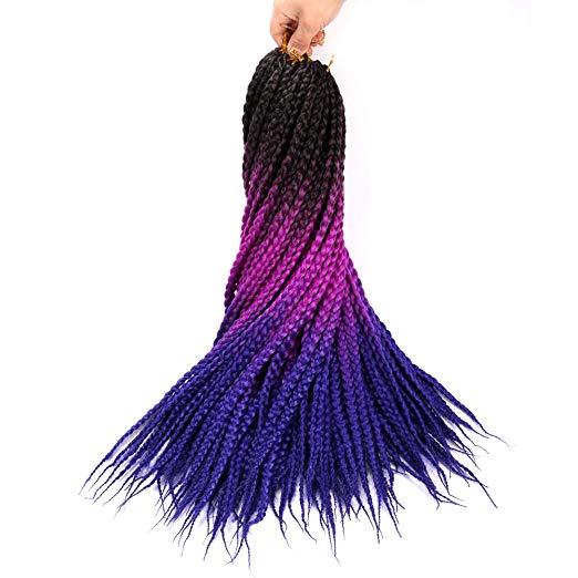 3 Tone Ombre Crochet Box Braids - Black, Purple and Blue