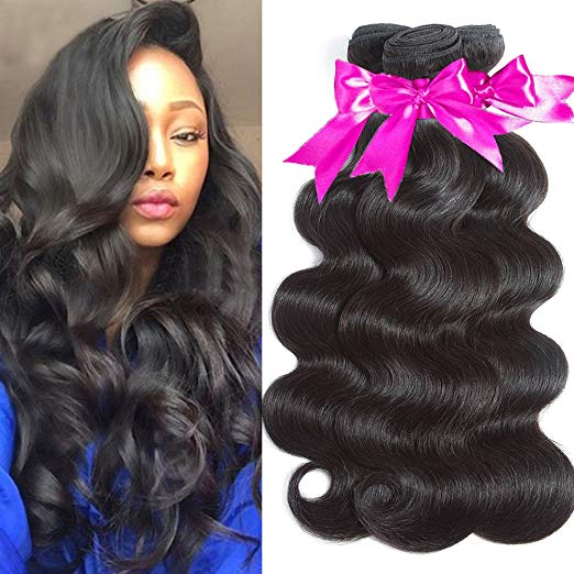 Flady Brazilian Body Wave Virgin Hair - 3 Bundles, Grade 10A - Unprocessed Remy Human Hair Weave - Natural Black