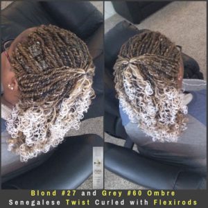 Blond #27 and Grey #60 Ombre Senegalese Twists curled with Flexirods - Izey Hair - Las Vegas, NV