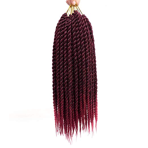 Dingxiu Ombre Havana Mambo Twist Crochet Hair (T1B/Burgundy)