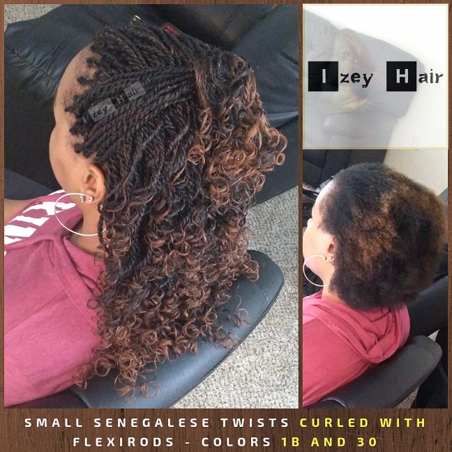 Mid-back length Senegalese Twist with curled ends - Colors 1B and 30