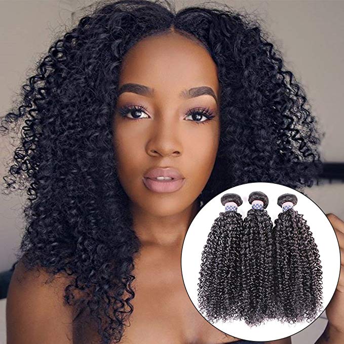 BLY Curly Human Hair Bundles 8A Malaysian Remy Virgin Kinky Curly Hair Extension Deep Curly Weave For Black Women 3 Bundles 300g Unprocessed Natural Black Color