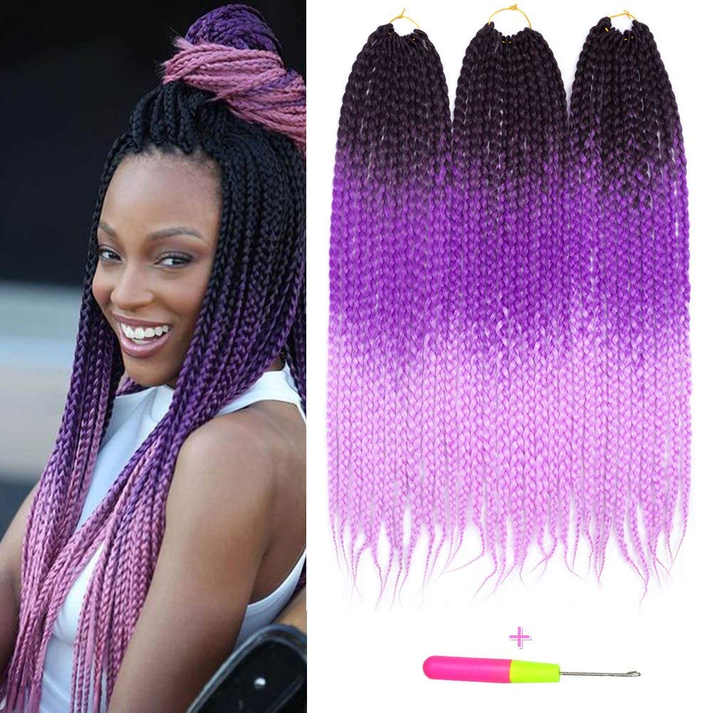 Crochet Box Braids - 3 Colors: 1b/purple/pink