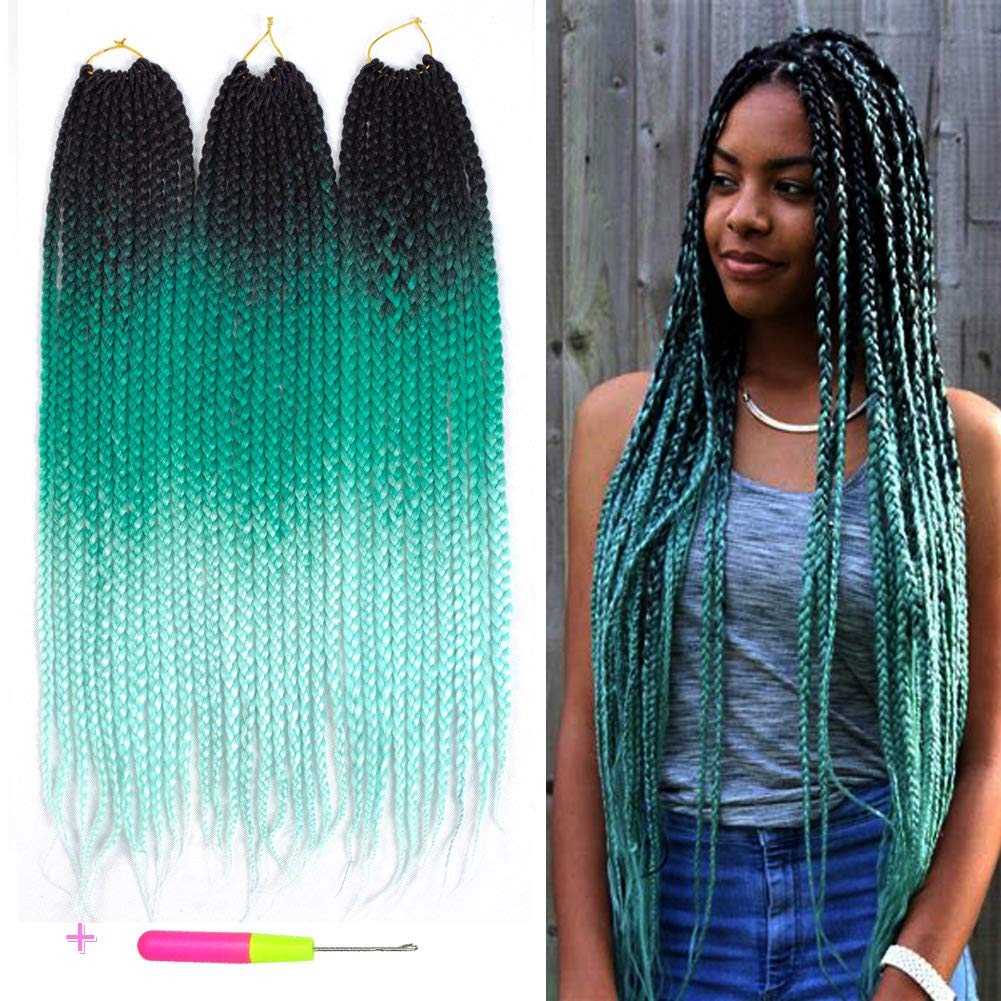 Crochet Box Braids - 3 Colors: 1b/green/light green.