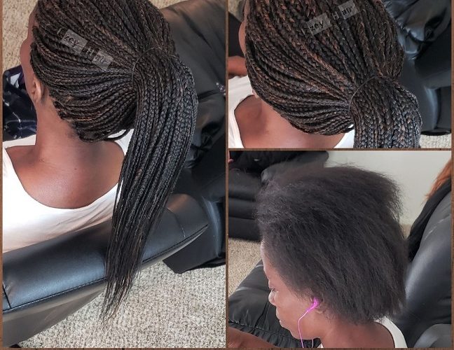 Small Box Braids with Feathered Ends - Tips - In a PonyTail - Izey Hair - Las Vegas, NV