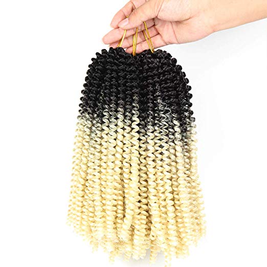 Spring Twist Hair Ombre Colors 3 Packs Synthetic Braiding Hair Extensions 8 inch fashion Crochet Braids(3 Packs,Black Blonde)