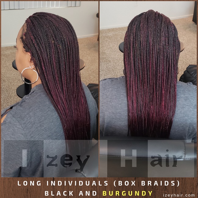 Long Individuals (Box Braids) BLACK and BURGUNDY - Izey Hair - Las Vegas, NV