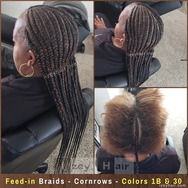 Feed-in Braids to the back - Cornrows - Colors 1B and 30 - Izey Hair - Las Vegas, NV