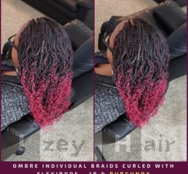 OMBRE Individual Braids CURLED WITH FLEXIRODS - 1B & BURGUNDY - Izey Hair - Las Vegas, NV